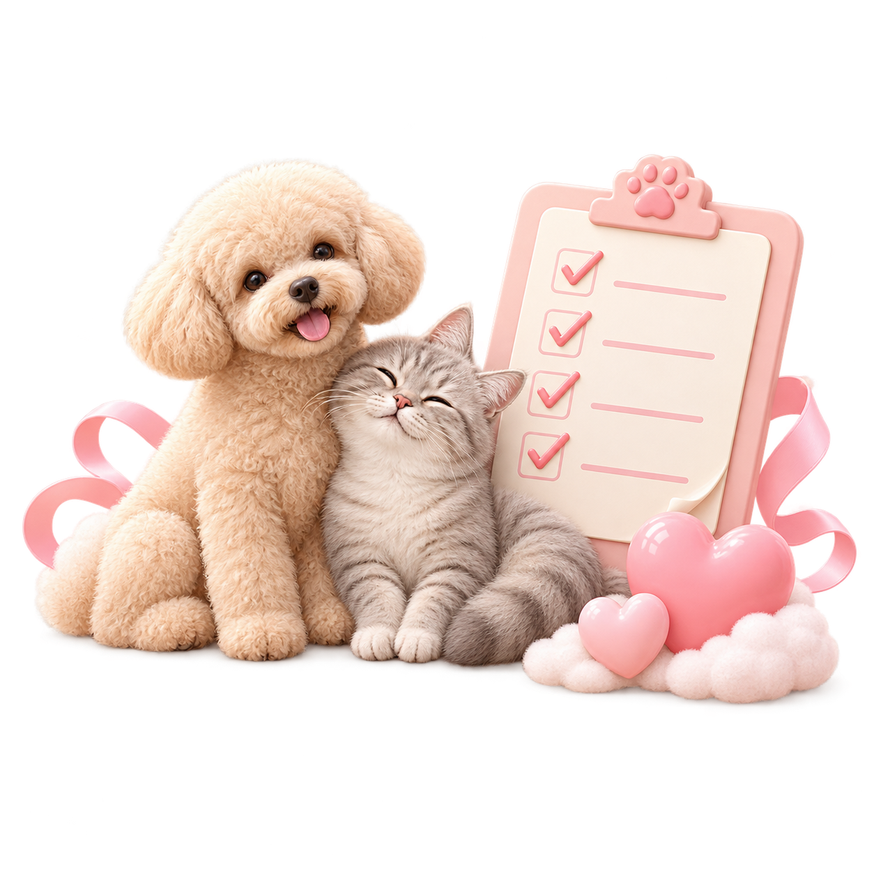 맞춤 케어 리포트를 곁에 둔 강아지와 고양이